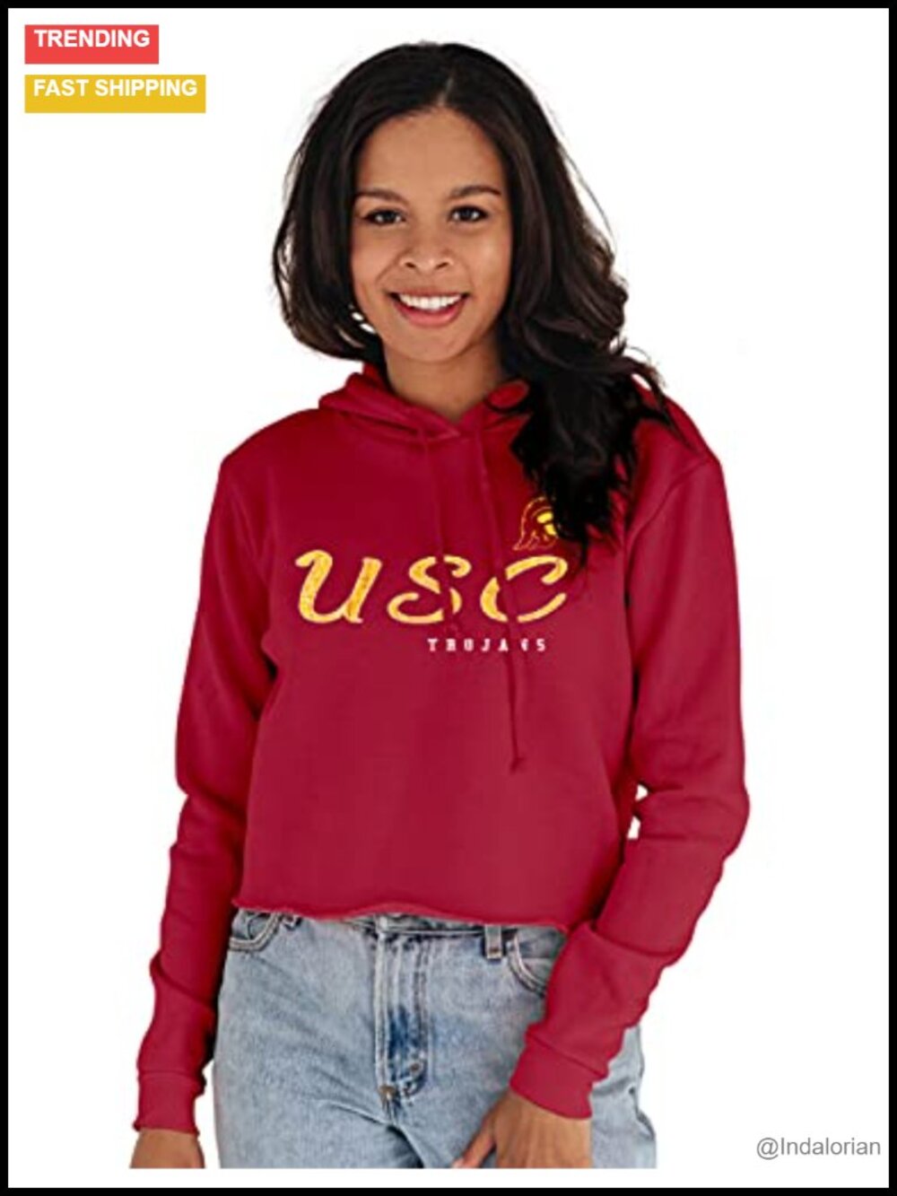 USC Trojans Vintage Crop Hoodie Raw Edge Hem NCAA Fleece